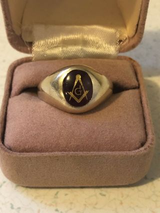 Masonic Ring 10k Yellow Gold With Red Stone With Masonic Symbol Size Approx.  10