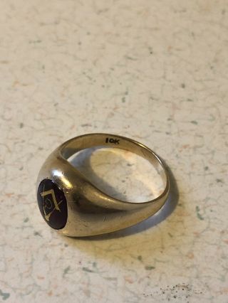 Masonic Ring 10K Yellow Gold with Red Stone with Masonic Symbol size approx.  10 4