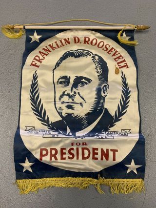 Vintage Franklin D Roosevelt For President Campaign Window Ribbon
