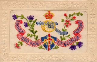 Royal Field Artillery: Ww1 Embroidered Silk Postcard
