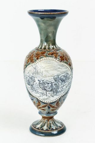 Doulton Lambeth Vase W/goats & Sheep Hannah Barlow 1880 / 1st Quality