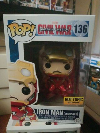 Unmasked Iron Man Civil War Funko Pop 136 Hot Topic Exclusive