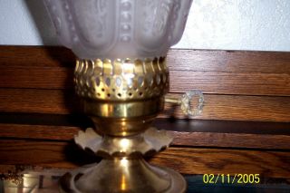 VINTAGE ANTIQUE STIFFEL BRASS TORCH LAMPS W/ FROSTED GLASS SHADES - SET of 2 3