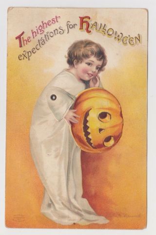 Ellen Clapsaddle Vintage Movable Halloween Postcard Boy And Jack O 