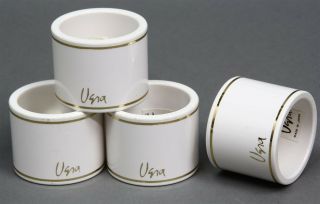 Vintage Set Of 4 Vera Neumann Napkin Rings White W/gold Trim