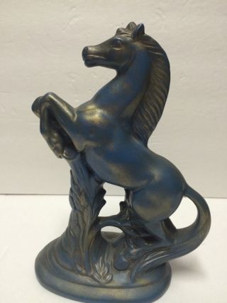 Blue Horse Ceramic Stallion Gold Accents Figurine 9 3/4 " Tall