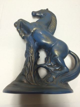 Blue Horse Ceramic Stallion Gold Accents Figurine 9 3/4 