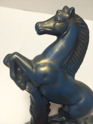Blue Horse Ceramic Stallion Gold Accents Figurine 9 3/4 