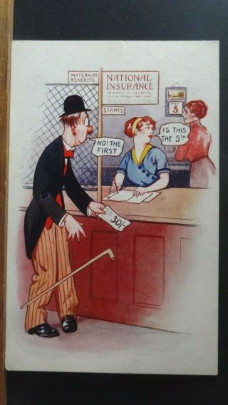 Bamforth Comic Postcard: Post Office & Lloyd George Maternity Benefits Humour