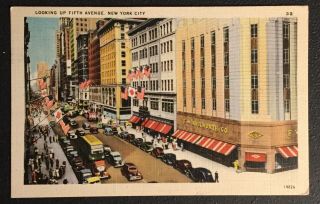 Vintage Postcard Of Fw Woolworth Co.  And Looking Up Fifth Avenue,  York City