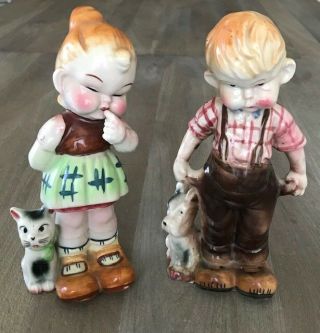 Adorable Vintage Collectible Ceramic Boy And Girl Figures 8 1/2 "