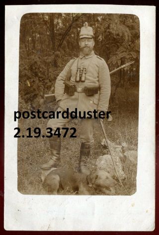 3472 - Germany Military 1910s Soldier.  Rifle.  Dog.  Feldpost.  Real Photo Pc