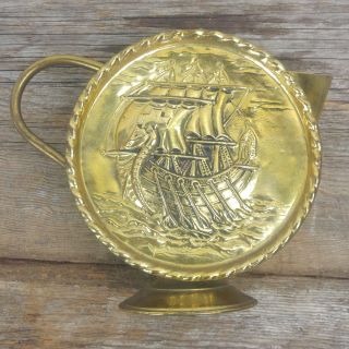 Brass Pitcher Round Tabletop Viking Ship Vintage Peerage Nautical Decor England 3