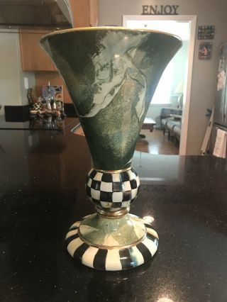Mackenzie Childs Lg Cheltenham Ceramic Courtly Check Vase/urn.  Retired.