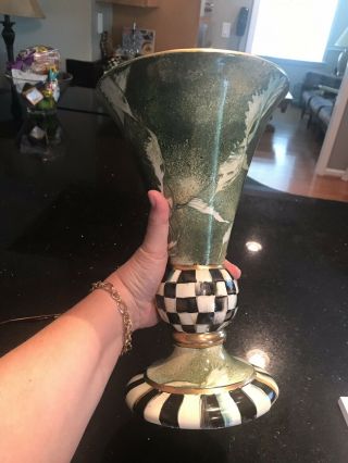 Mackenzie Childs Lg Cheltenham Ceramic Courtly Check Vase/Urn.  Retired. 6