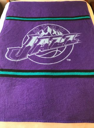Vintage Biederlack Throw Blanket Nba Utah Jazz Purple Green 56 " X 79 " Made Usa