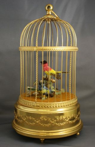 Reuge Musical Singing Two Bird Cage Call Box Switzerland Sainte Croix Gold Tone