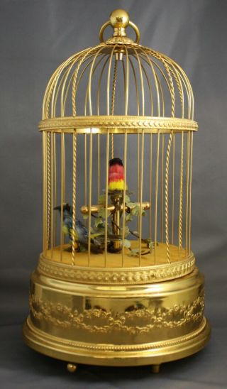 Reuge Musical Singing Two Bird Cage Call Box Switzerland Sainte Croix Gold Tone 2