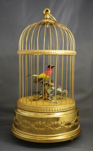 Reuge Musical Singing Two Bird Cage Call Box Switzerland Sainte Croix Gold Tone 3