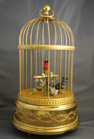 Reuge Musical Singing Two Bird Cage Call Box Switzerland Sainte Croix Gold Tone 4