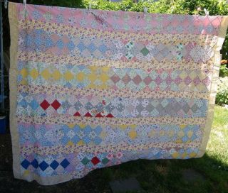 Wonderful Vintage/antique Quilt Top Mostly Feed Sack Fabrics 72x84
