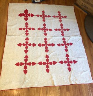 Vintage Red and White Quilt 64 