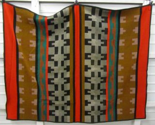Brown,  Red,  Green,  Grey Stripe Pattern Wool Blend Blanket 5.  5 