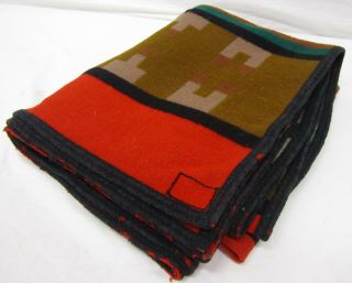 Brown,  Red,  Green,  Grey Stripe Pattern Wool Blend Blanket 5.  5 ' x 4.  5 ' 6
