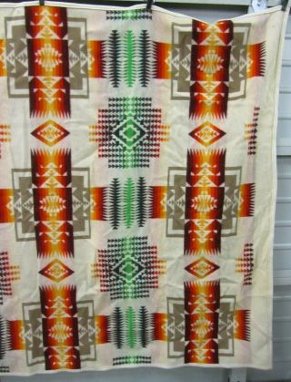 Pendleton Beaver State White,  Orange,  Green Cross Stripe Design Wool Blend Blanket 2