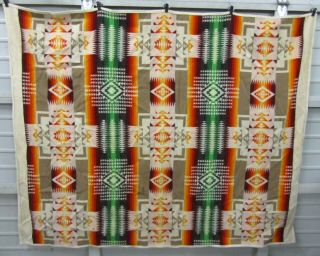 Pendleton Beaver State White,  Orange,  Green Cross Stripe Design Wool Blend Blanket 3