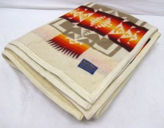 Pendleton Beaver State White,  Orange,  Green Cross Stripe Design Wool Blend Blanket 7