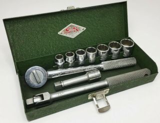 Vintage S - K Sk Tools 10 Piece 3/8 " Drive 45170 Ratchet Socket Set With Case