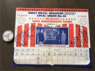 Vintage 1973 Sheet Metal Workers Union 55 Voting Ballot & Button Nassau Suffolk