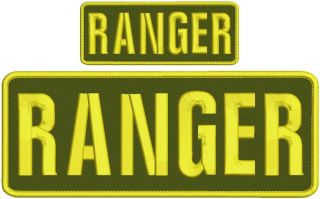 Ranger Embroidery Patches 4x10 And 2x5 Hook On Back Od Green Background Yellow