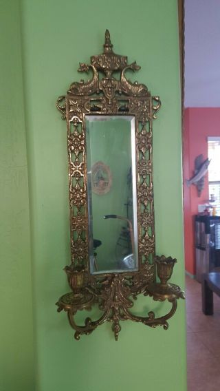Vintage Brass Mirror Candle Holder Wall Decoration