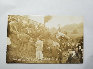 1912 Rppc Photo Postcard Train Wreck Cvrr Barre Vermont No Res
