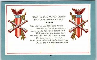 1910s Wwi Patriotic Postcard " From A Girl Over Here To A Boy Over There… "