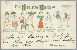 " The Helen Girls " Comic Illustrated 1906 P/u Maurice Wells Postcard