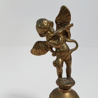 Vintage Hand Held Brass Bell Angel with Flute Cherub 2