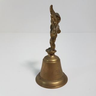 Vintage Hand Held Brass Bell Angel with Flute Cherub 4