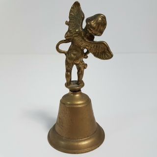 Vintage Hand Held Brass Bell Angel with Flute Cherub 5