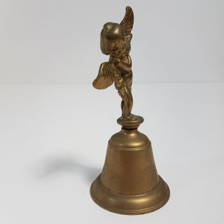 Vintage Hand Held Brass Bell Angel with Flute Cherub 6