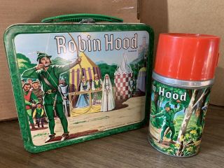 Robin Hood Errol Flynn Metal Lunchbox & Thermos Vintage 1956