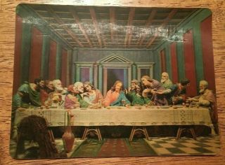 Vintage 3d Large Lenticular Religious Postcard Jesus Christ The Last Supper