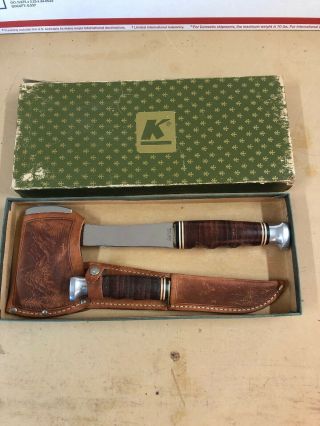 Vintage Ka - Bar Kabar Hatchet Axe & Knife Leather Sheath Case Box