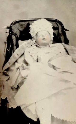 Antique Tintype Mourning Photo Post Mortem Baby Carriage Outfit