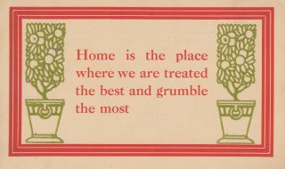 Arts & Crafts Postcard W Home Is The Place Text,  Decorative Plants C1910