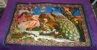Vintage Tapestry Peacocks Birds 100 Cotton Turkey 39 X 58 " Colorful Wall Velvet
