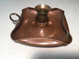 Vintage/antique Hand - Made Copper & Brass Handled Chamber Taper Candle - Holder