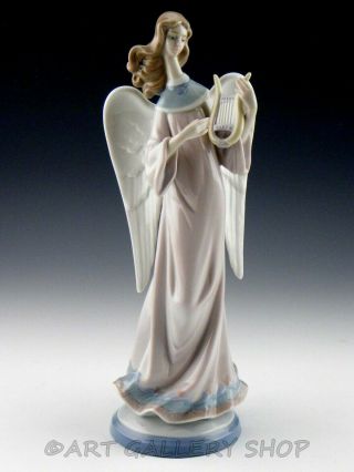 Lladro Figurine Angel With Lyre Harp Candle Holder 5949 Retired Rare
